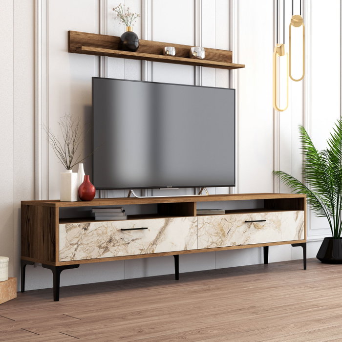 Hanah Home Istanbul Mueble de TV Nogal y Blanco con Estante